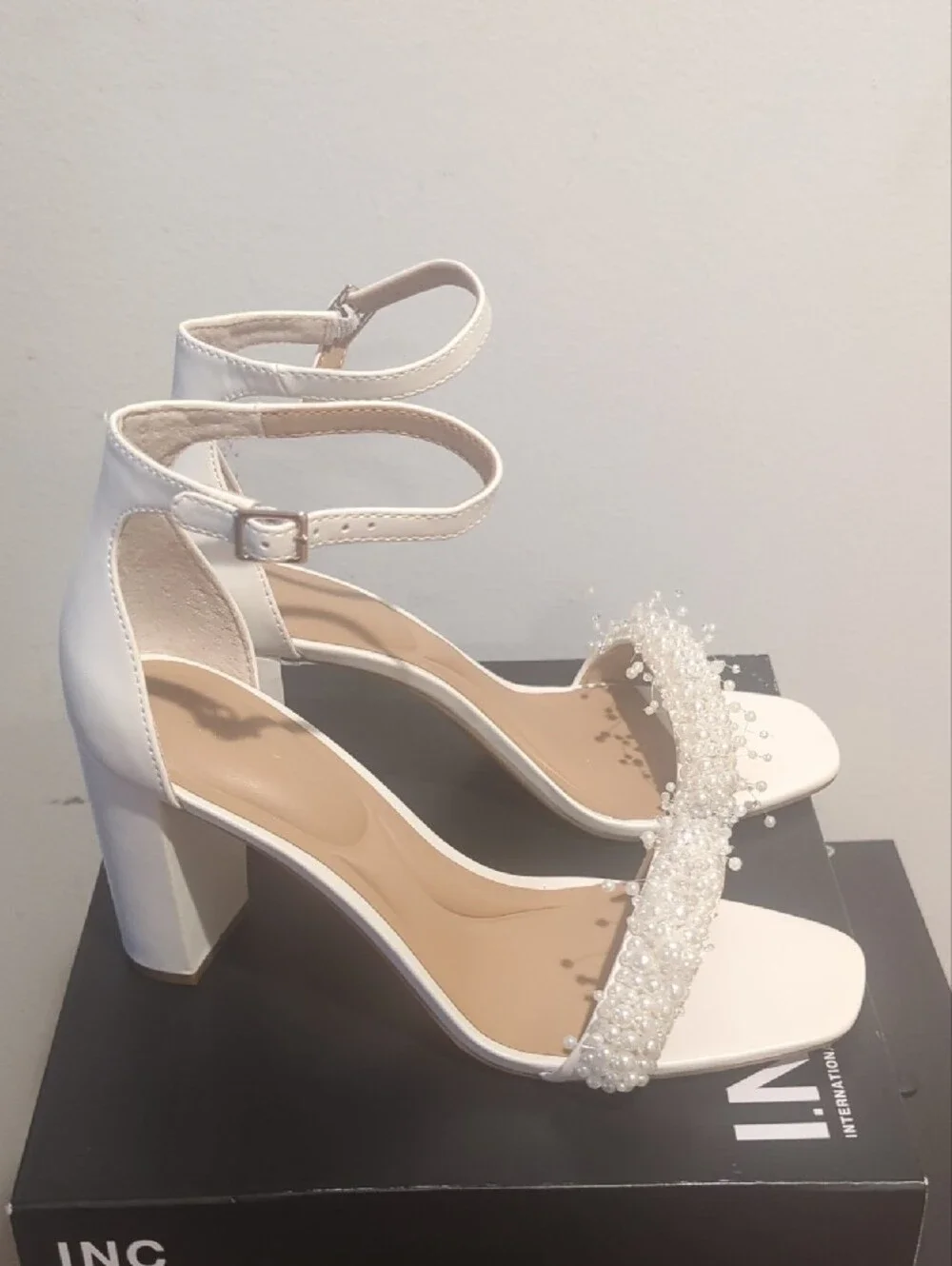 INC International Concepts Ivory Pearl Strap Block Heels